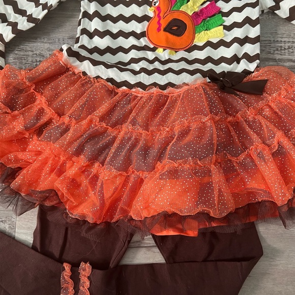 2/40 NWT NANNETTE Brown & Orange THANKSGIVING Turkey Tutu Pant Set Girls Size 6X - Picture 2 of 7
